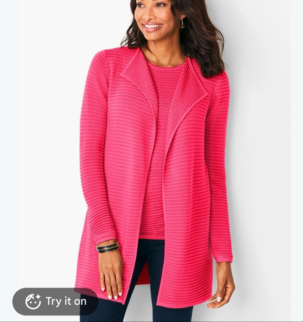 Talbots pink cardigan tank ottoman ribbed set S/M